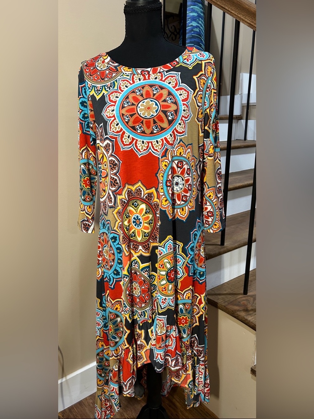 NWTS Hi- Lo Ladies sz Small Bold Red Multi-Color Printed Dress